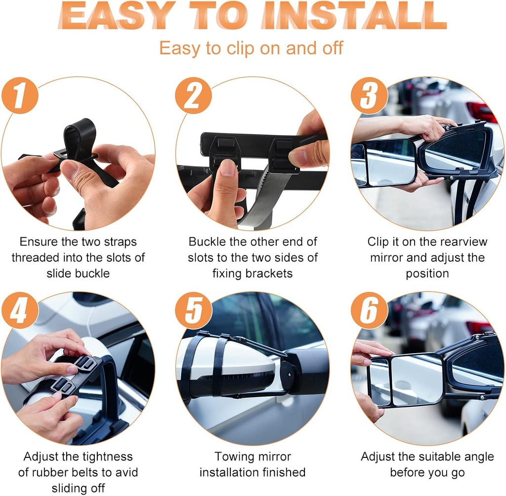 Black Car Towing Mirror Clip on Side Extension Towing Mirror 360 Degree Rotation Adjustable Dual View Tow for Car Truck Auto Caravan(2 Pcs)