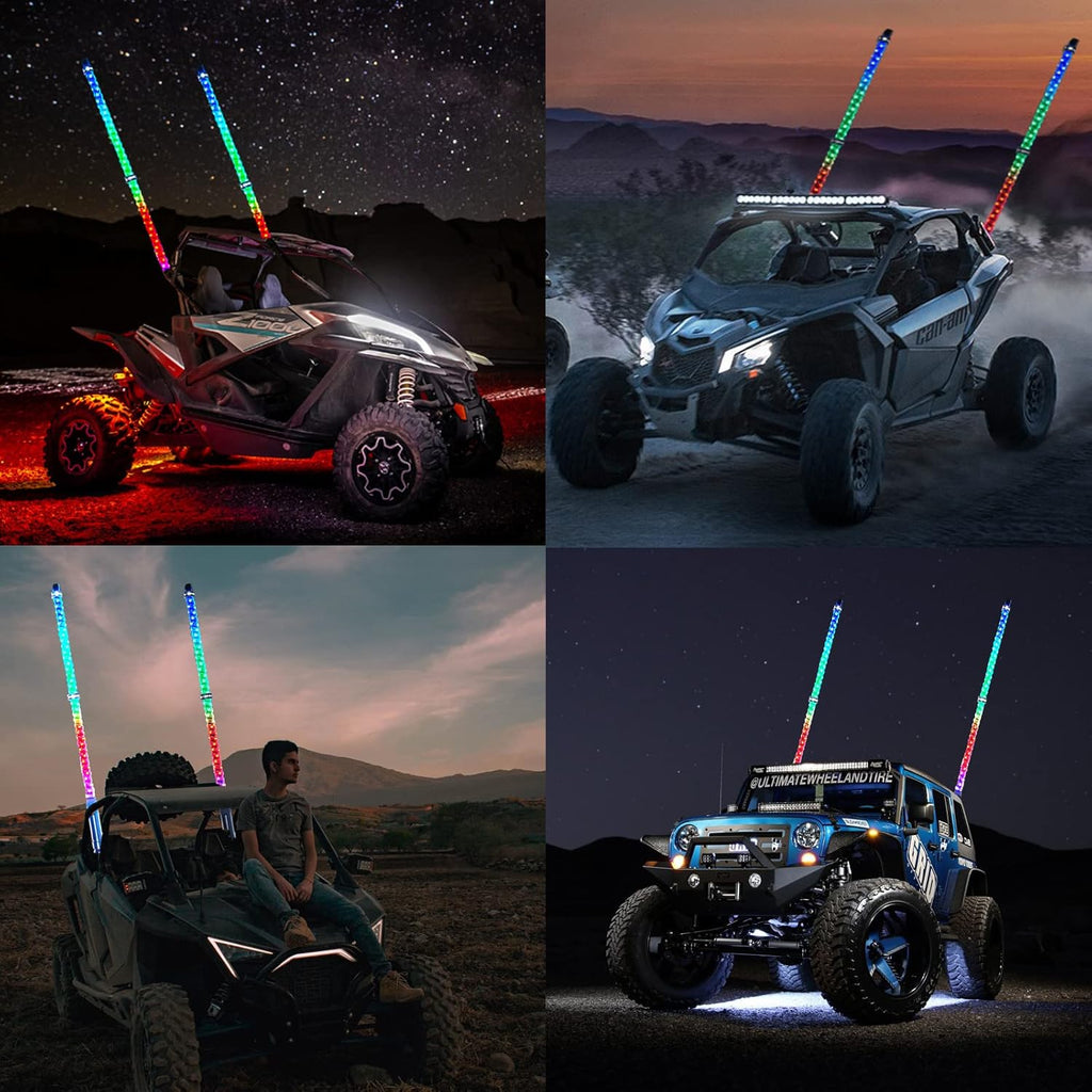 1PCS 3FT LED Whip Lights, Remote & App Control 600 Colors w/Waterproof Spiral Chase Illuminated Antenna Whip for UTV ATV, Polaris RZR, Offroad Vehicles, Trucks, Beach Dune Quad Wheeler Accessories