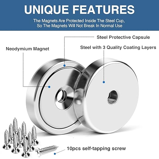 MIKEDE 10 Pack Strong Neodymium Cup Magnets, 70Lbs+ Holding Force Heavy Duty - Image 3