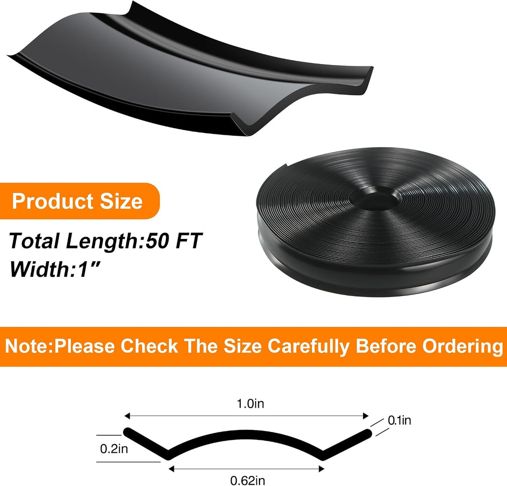 1 Inch RV Trim Molding Insert | 50FT UV-Resistant RV Weather Stripping Exterior | Heavy Duty Black Vinyl Rubber Molding Screw Cover Trim for Camper & Trailer Roof Edge Gutter