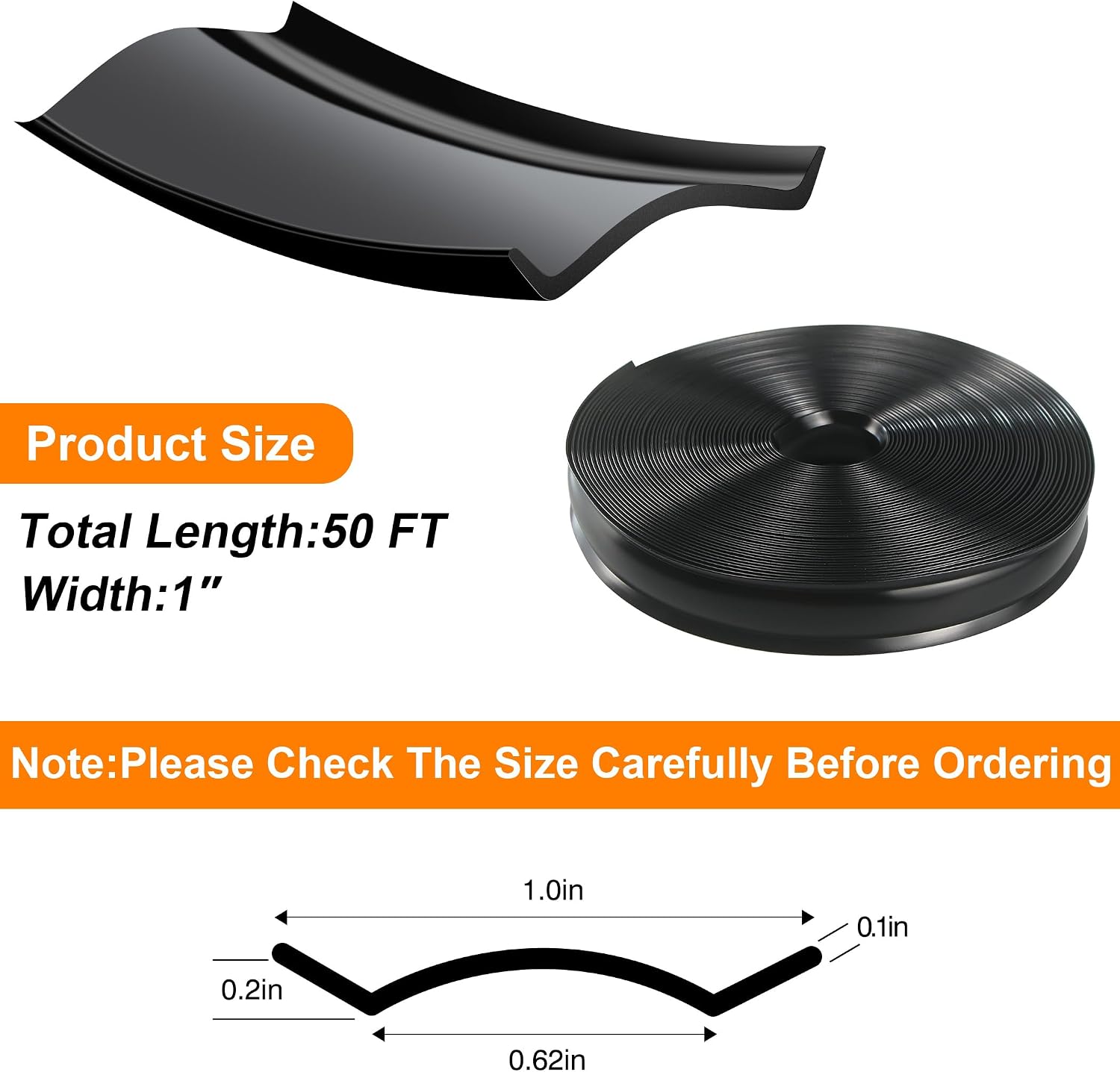 1 Inch RV Trim Molding Insert | 50FT UV-Resistant RV Weather Stripping Exterior | Heavy Duty Black Vinyl Rubber Molding Screw Cover Trim for Camper & Trailer Roof Edge Gutter
