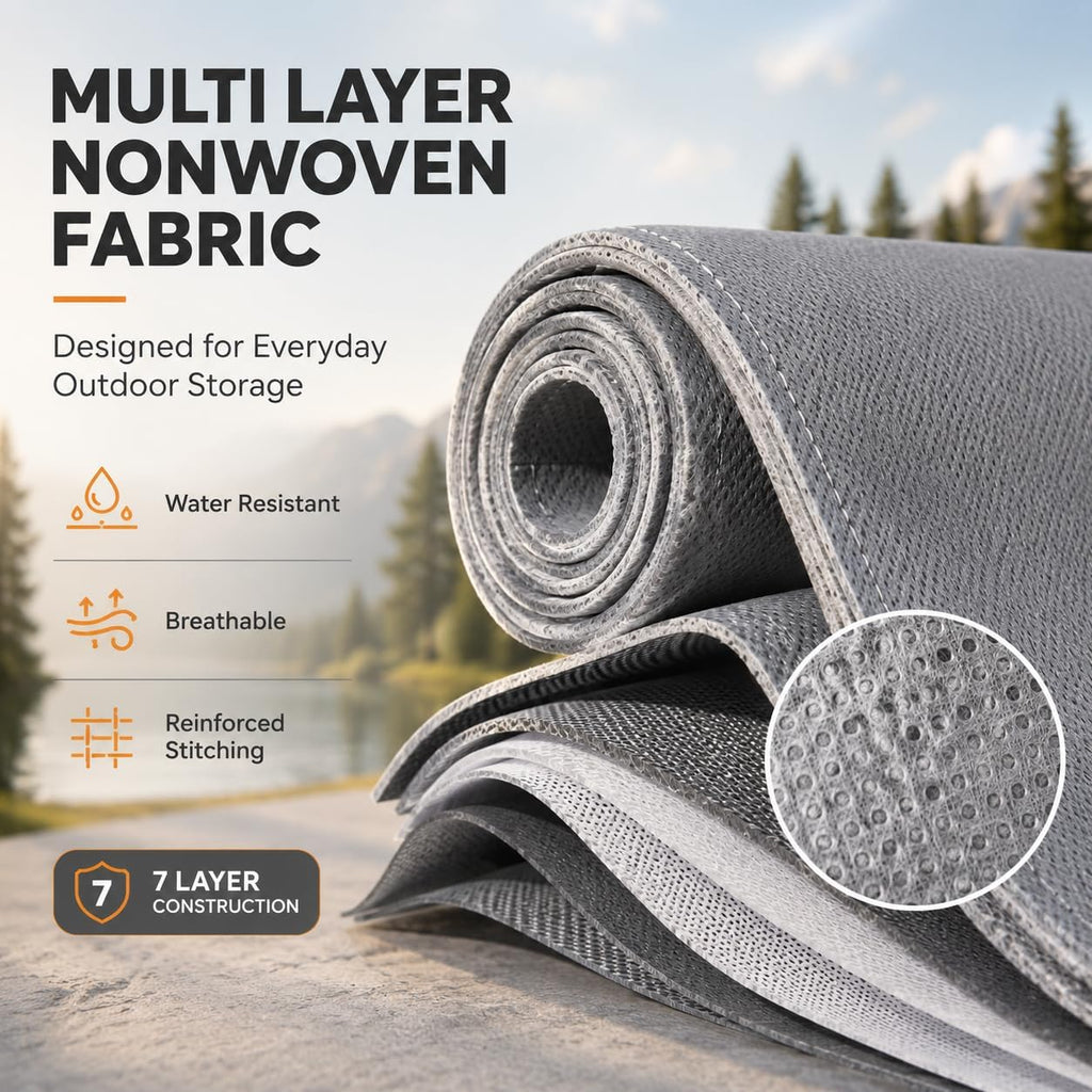Travel Trailer RV Cover for 2025 Forest River Surveyor Legend 296QBLE, Nonwoven Fabric with Water Resistant Construction, Air Vents, Adjustable Straps for Outdoor Storage