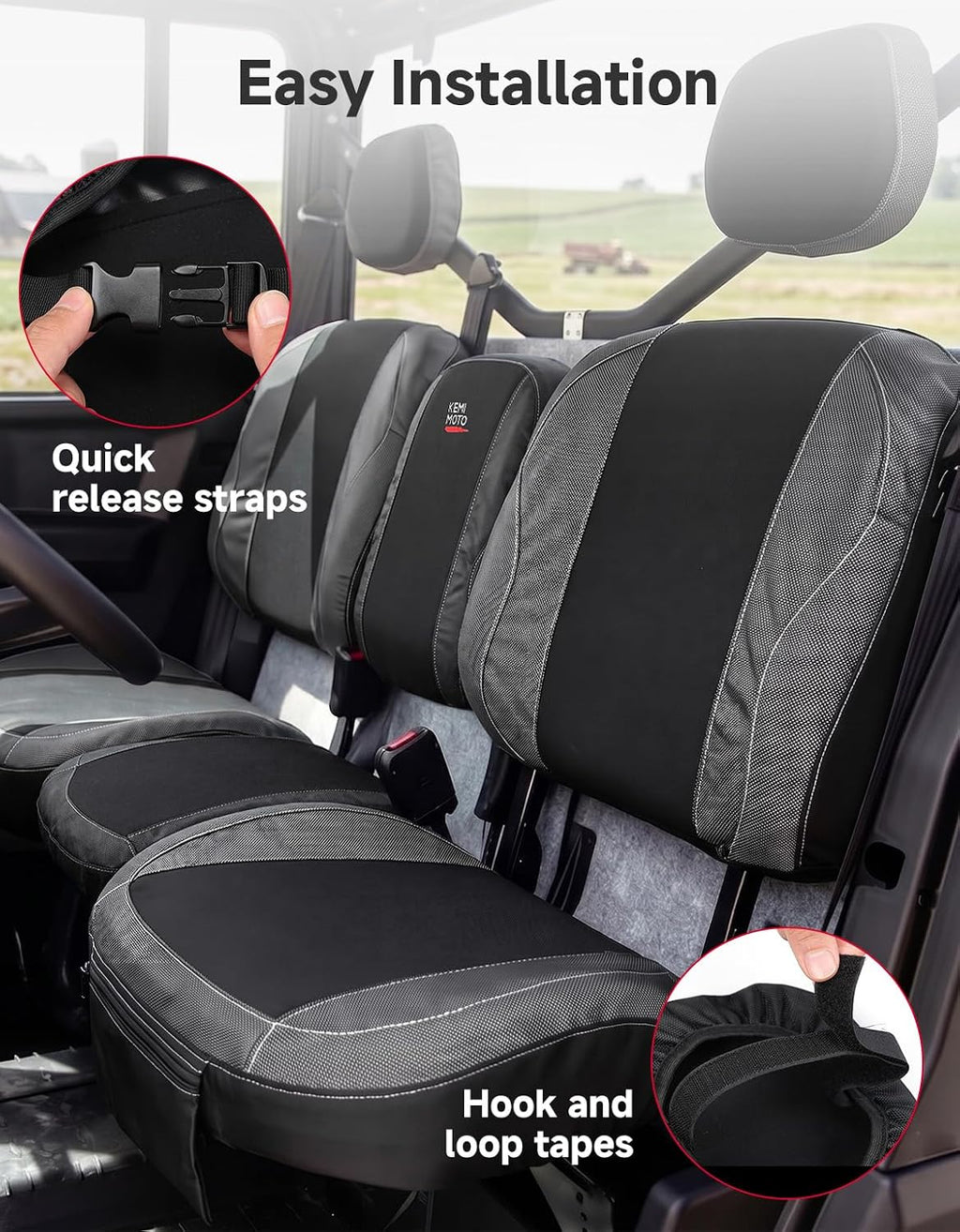 KEMIMOTO Seat Covers Black Compatible with Can Am Defender X MR/XT/Limited- Water-Resistant, 1680D Oxford Fabric, Zipper Pocket, Bolstered Seats Split Bench Only