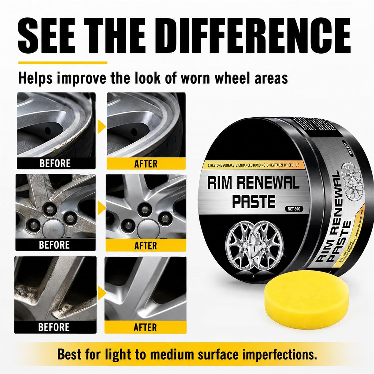 Rim Renewal Paste Wheel Care & Restoration Paste, Multi-Purpose Wheel Restoration Polish Buffs Away Scratches, Fills Scuffs, Restores Brilliant Shine, Safe for All Alloys 2026 New (1pcs)