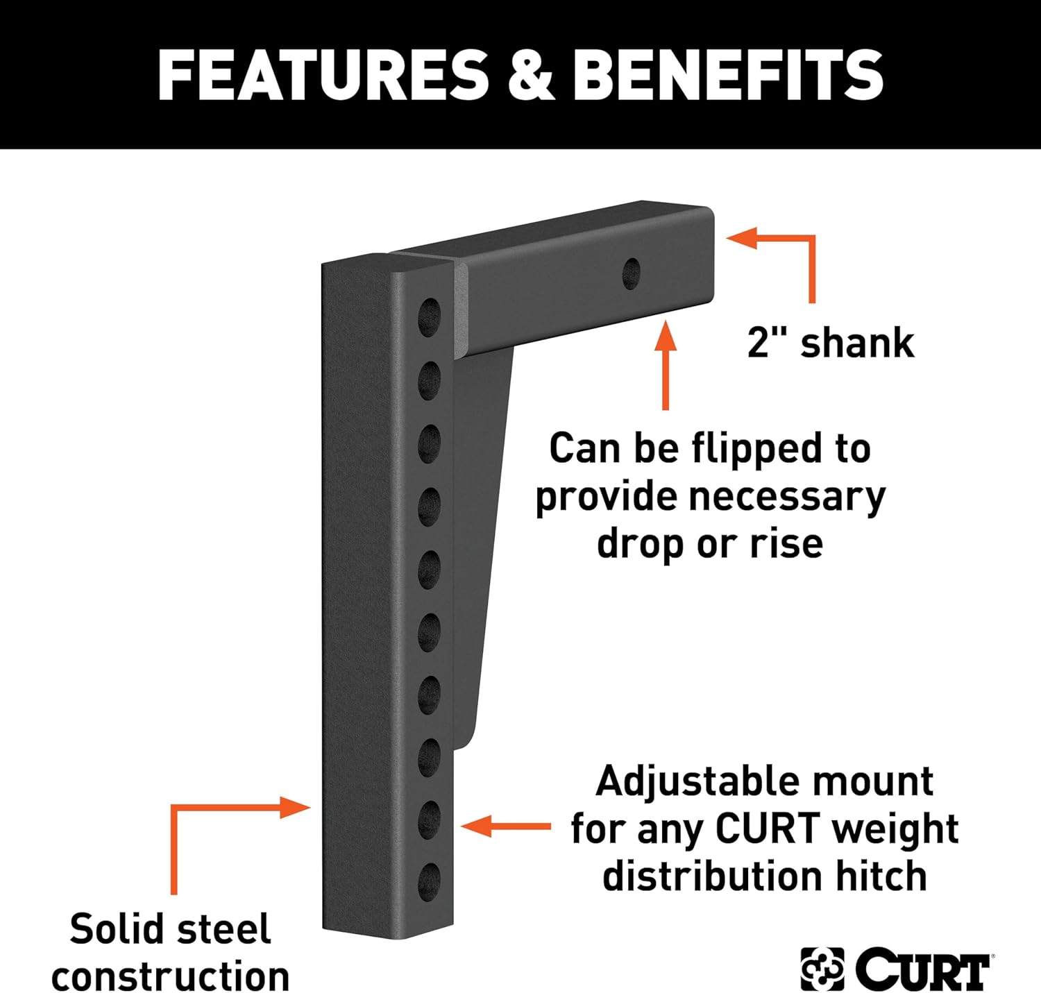 Curt Manufacturing 17123 Adj Hitch Bar 9 in X 7 in with 10 1/2 in Rise