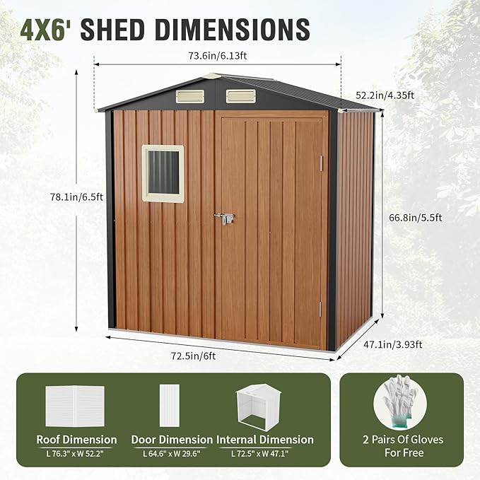 Outdoor Storage Shed 6x4 Ft, Lockable Metal Garden Shed - Image 4