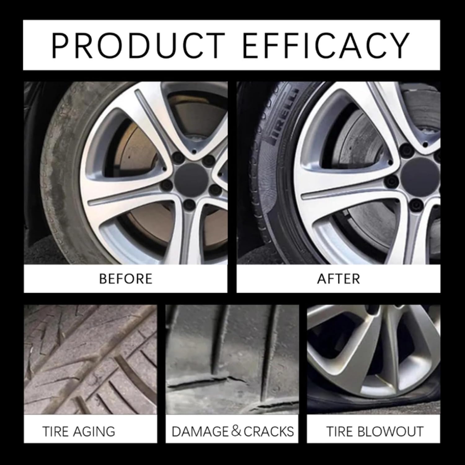 Tire Shine Cream for Deep Black Gloss, UV Blocking Wheel Coating (2pcs) | Long-lasting tire dressing restores rich black finish. Ceramic-infused formula repels dust
