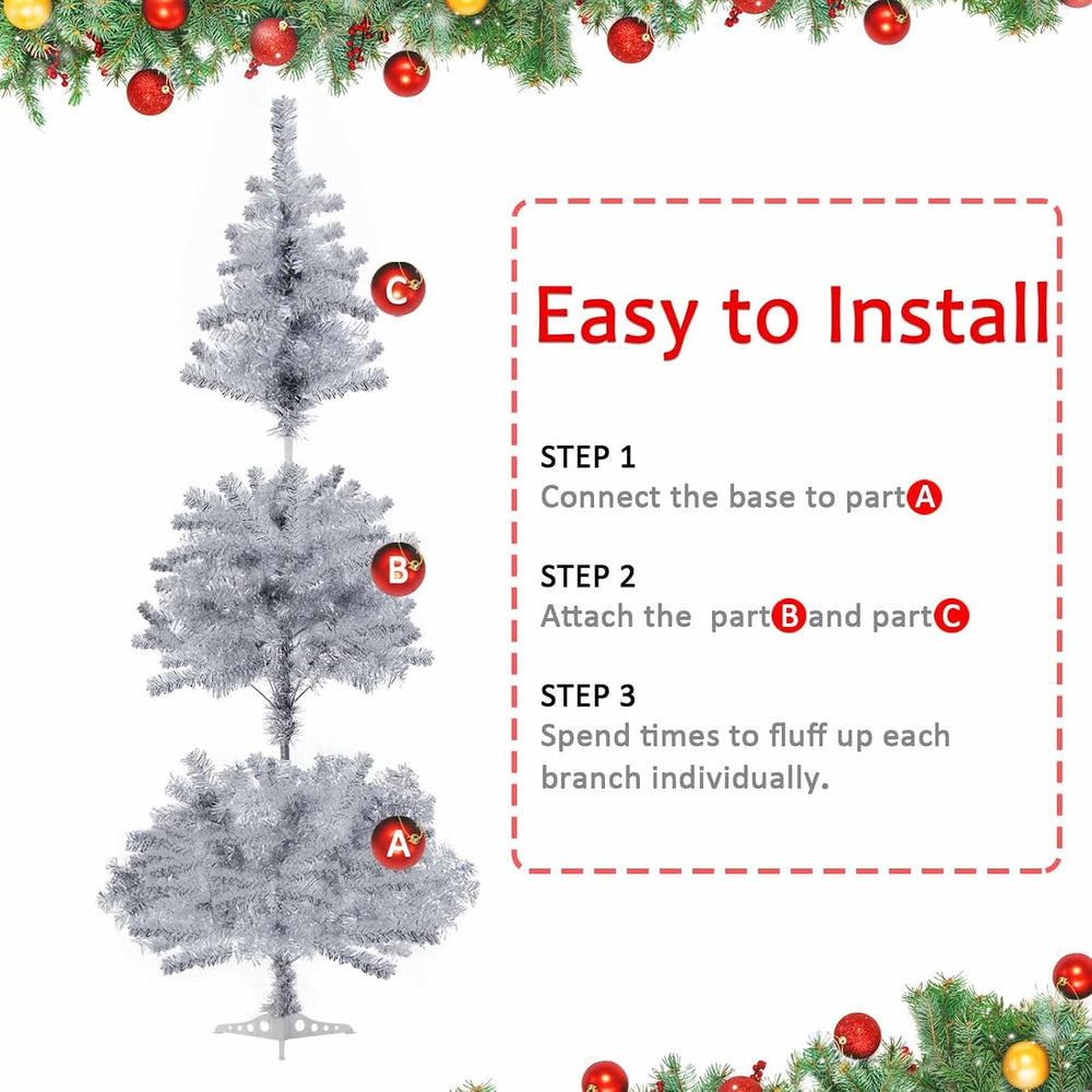 Silver Christmas Tree, 6ft Artificial Tinsel Christmas Tree for Home Decorati...