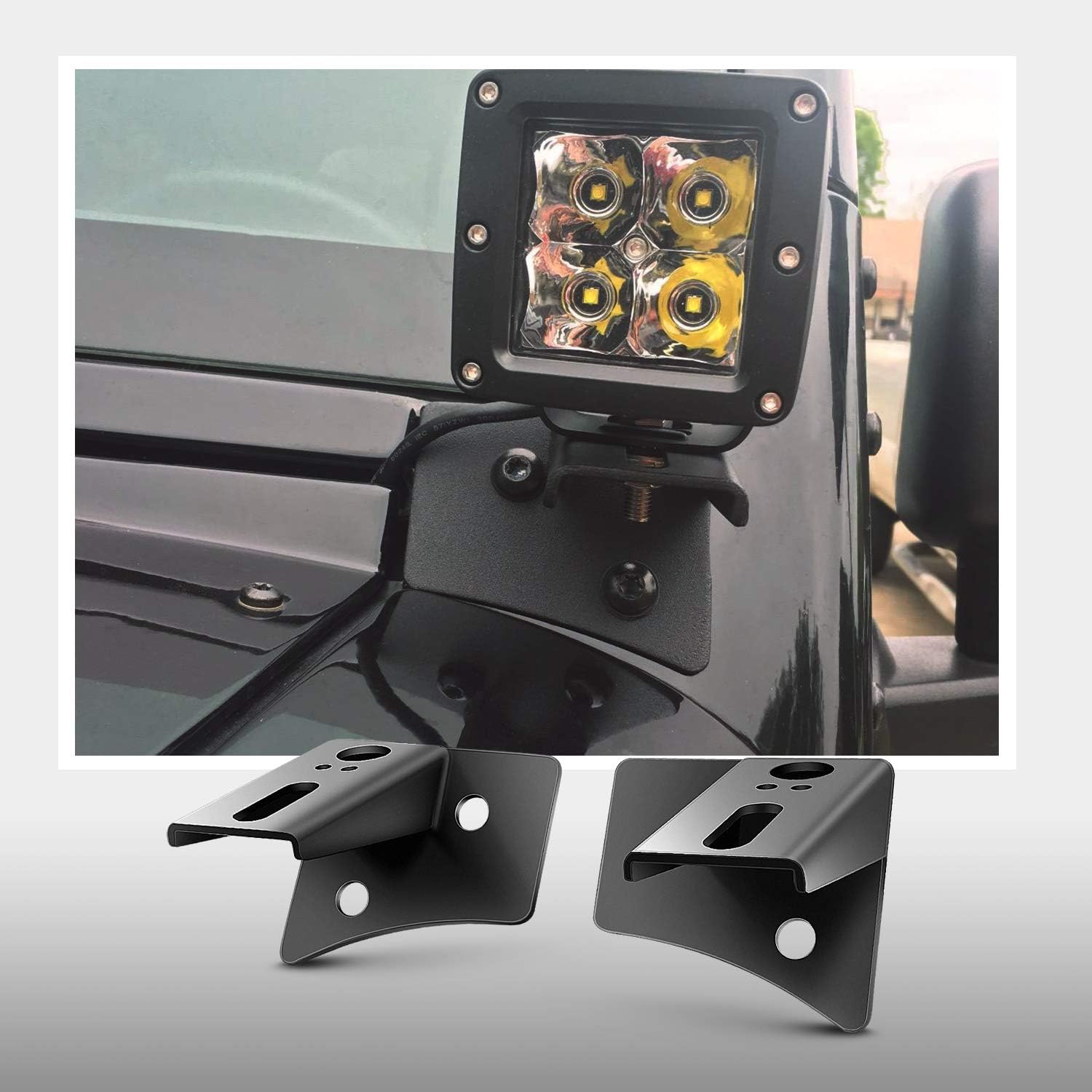 Nilight - 90026B 2PCS Jeep JK A-Pillar Windshield Hinge Mounting Brackets for Offroad LED Fog Light Halogen Work Light for 2007-2017 Jeep Wrangler JK,2 years Warranty,Black