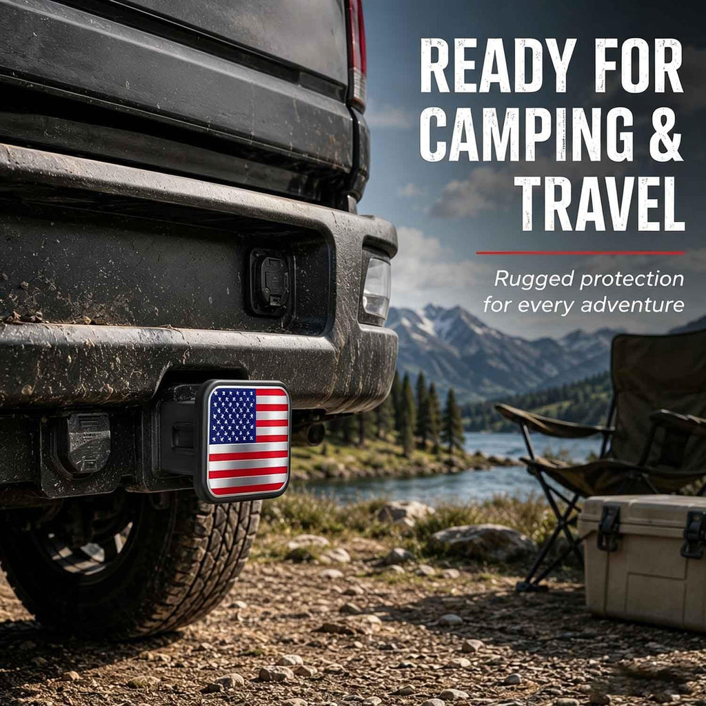 Trailer Hitch Covers American Flag Red, Heavy Duty 2 Inch Hitch Cover for Weather Protection, Rubber and Metal Hitch Receiver Cover Plug Cap for Trucks SUVs and Off-Road Vehicles