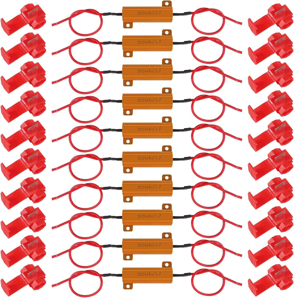 10pcs 50W 6ohm Load Resistors, Fix LED Bulb Fast Hyper Flash Turn Signal Blink Error Code for Flickering LED Turn Signal Light LED License Plate Lights DRL