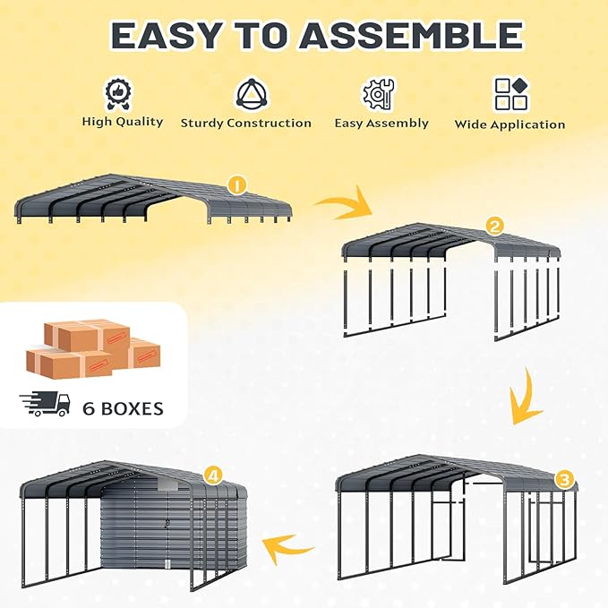 EROMMY 12x25 FT Carport Storage Shed 2-in-1, Heavy Duty Car Port - Image 7