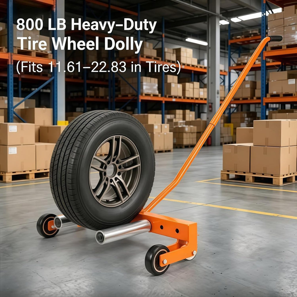 Adjustable Wheel Dolly for Car Truck Trailer, 800lbs Tire Dolly with 360° Casters, Tire Lifting Tool with Retractable Handle, Heavy-Duty Flat Dolly for Garage and Workshop Use