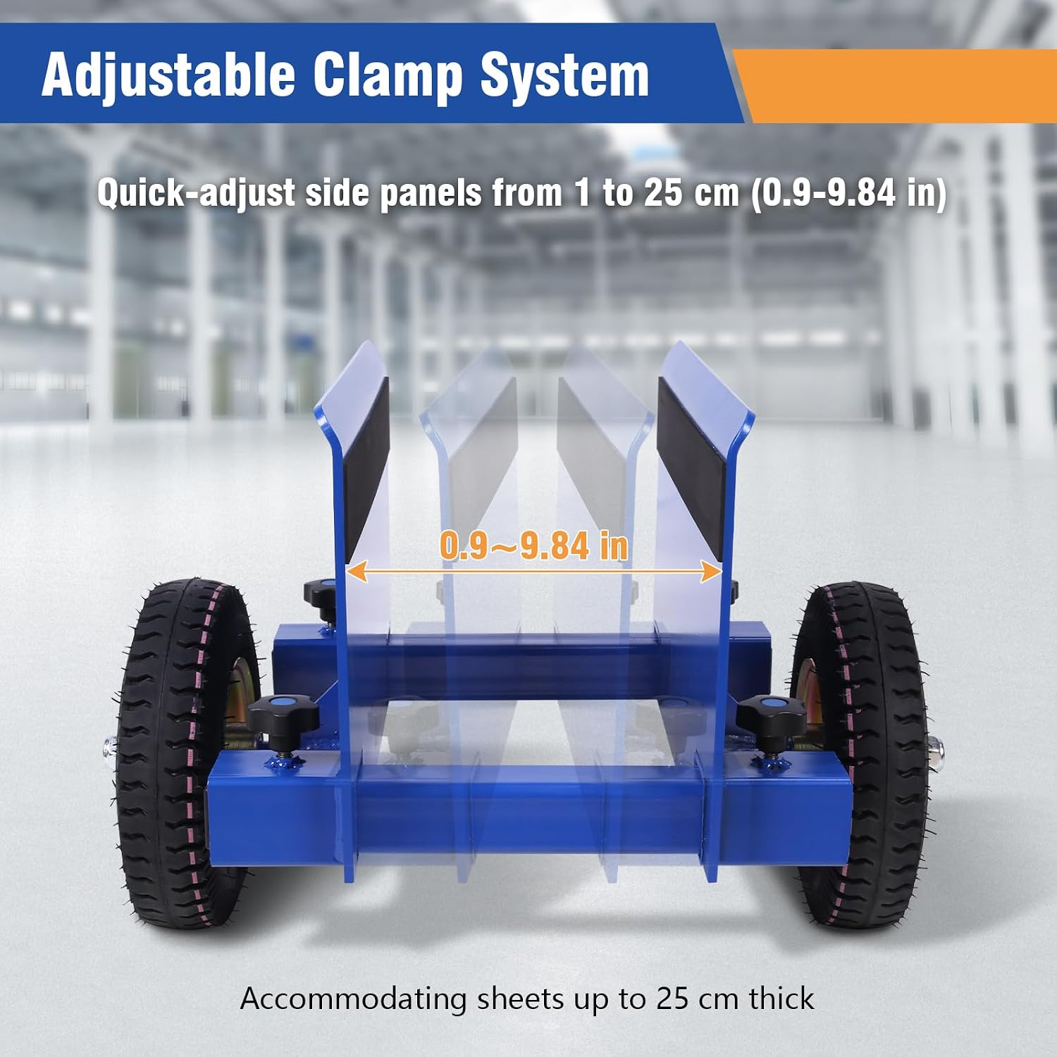 All Terrain Panel Dolly 550 lbs Capacity with Pneumatic Wheels for Drywall | Heavy-duty steel construction with pneumatic wheels, perfect for drywall, doors, and plywood transport indoors and outdoors.