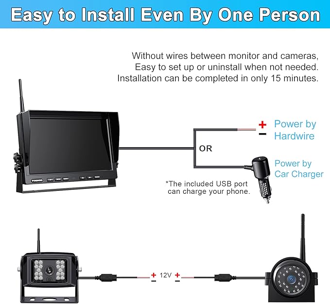 Fookoo HD 10" Wireless Backup Camera System, 1080P 10-inch Quad Split Monitor - Image 7