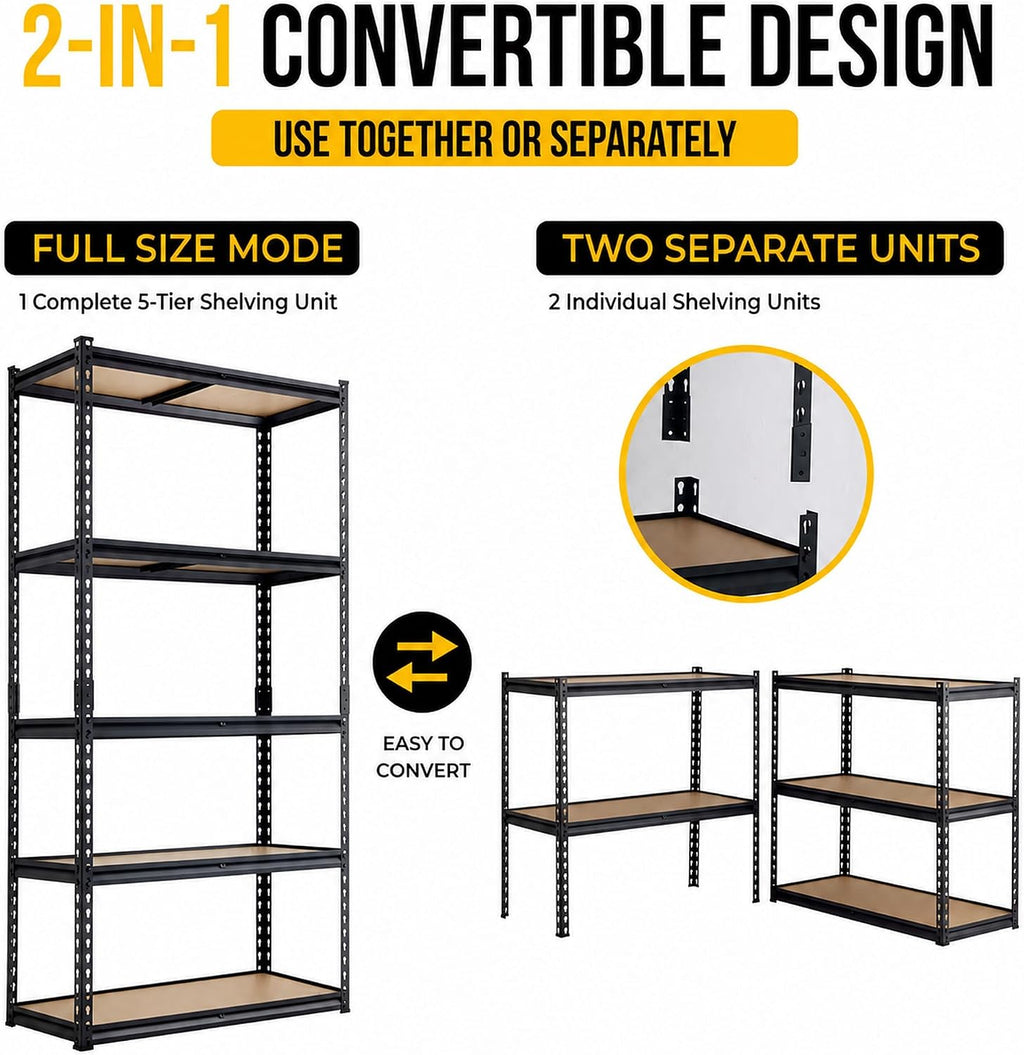 garage shelving, 36"w x 16"d x 72"h, 5-tier, package contents