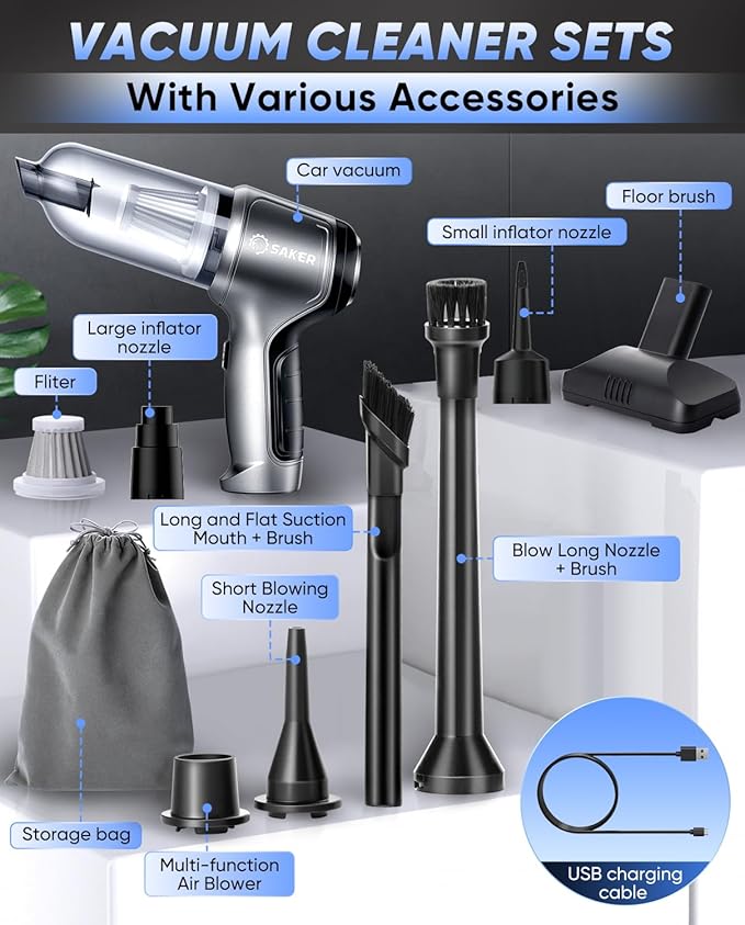 Saker Car Vacuum Portable Cordless 3 in 1 Handheld Car Vacuum 15000PA High Power - Image 7