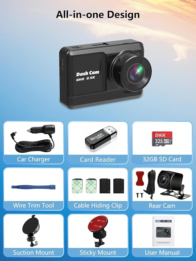 Dash Cam Front and Rear, 2.5K+1080P Dual Dash Camera - Image 7