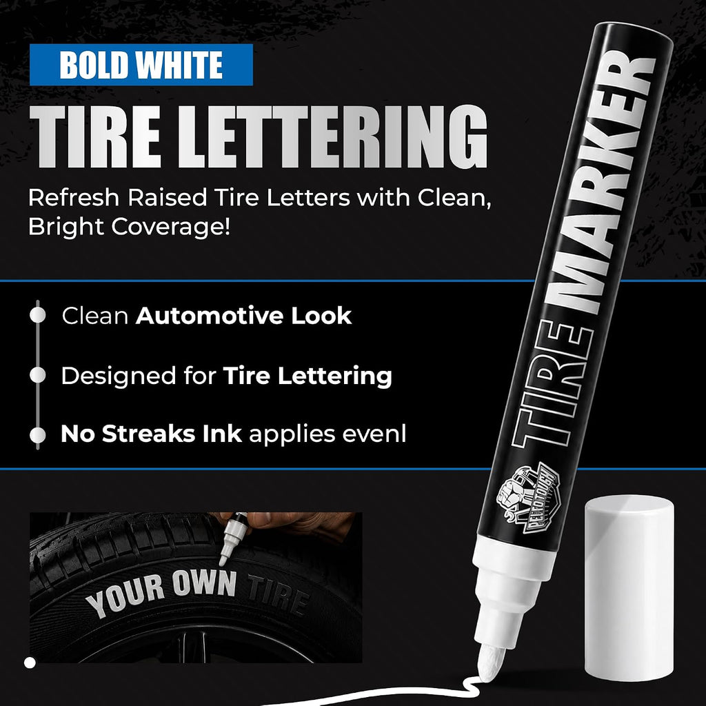 Pelto White Paint Tire Marker For Tire Lettering 4-Pack, Permanent Tire Pen | Permanent Tire Paint Pens with Weatherproof Ink Designed to Last on Car Tires and Many Other Materials