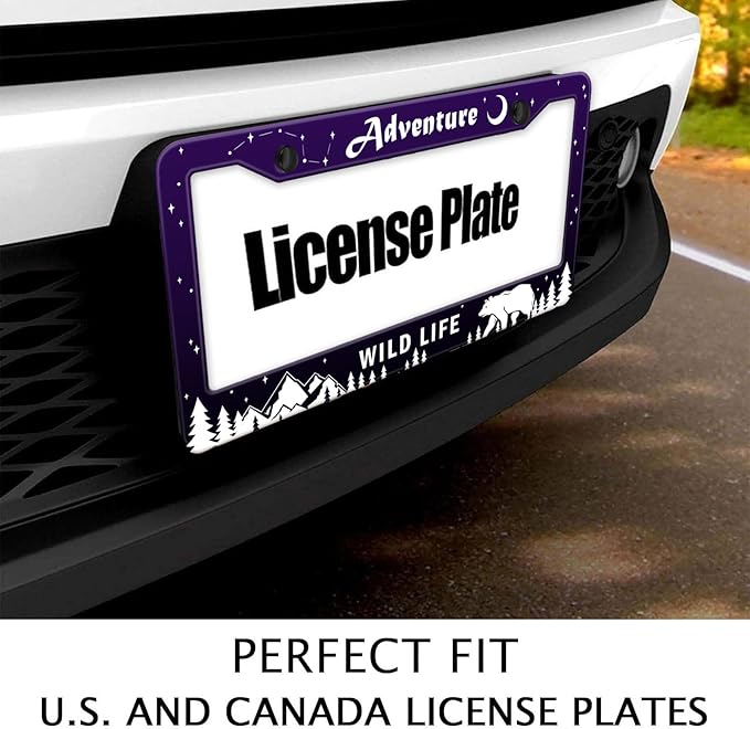 Adventure Awaist License Plate Frame, Mountains Forest Bear Tag Plate Frame - Image 3