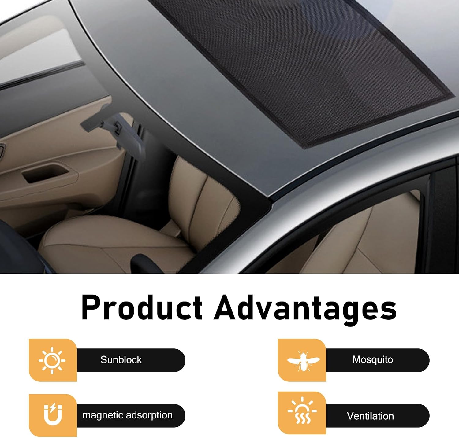 Car Sunroof Net, Breathable High-density Mesh Sunroof Cover, Portable Adsorption Car Roof Sunshade, Universal Sun-proof Exterior Accessories (Black)