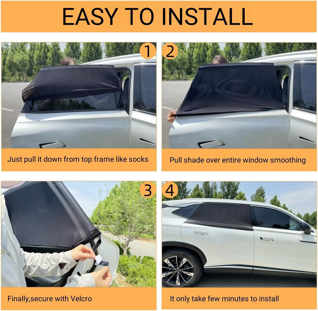 2Pack Large Size Super Elastic 42" to 53" Car Window Sunshades, for Large SUV, Pickup, Truck, Minivan, Breathable Mesh Window Screen, Side Window Screen for Car Camping