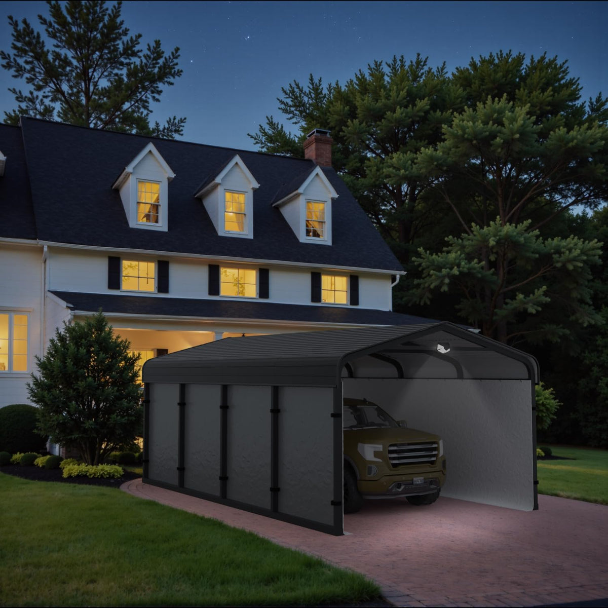 12x20 heavy duty metal carport canopy, drive through, close-up detail