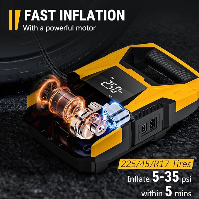 CARSUN AC/DC Tire Inflator Portable Air Compressor, Dual Power - Image 4