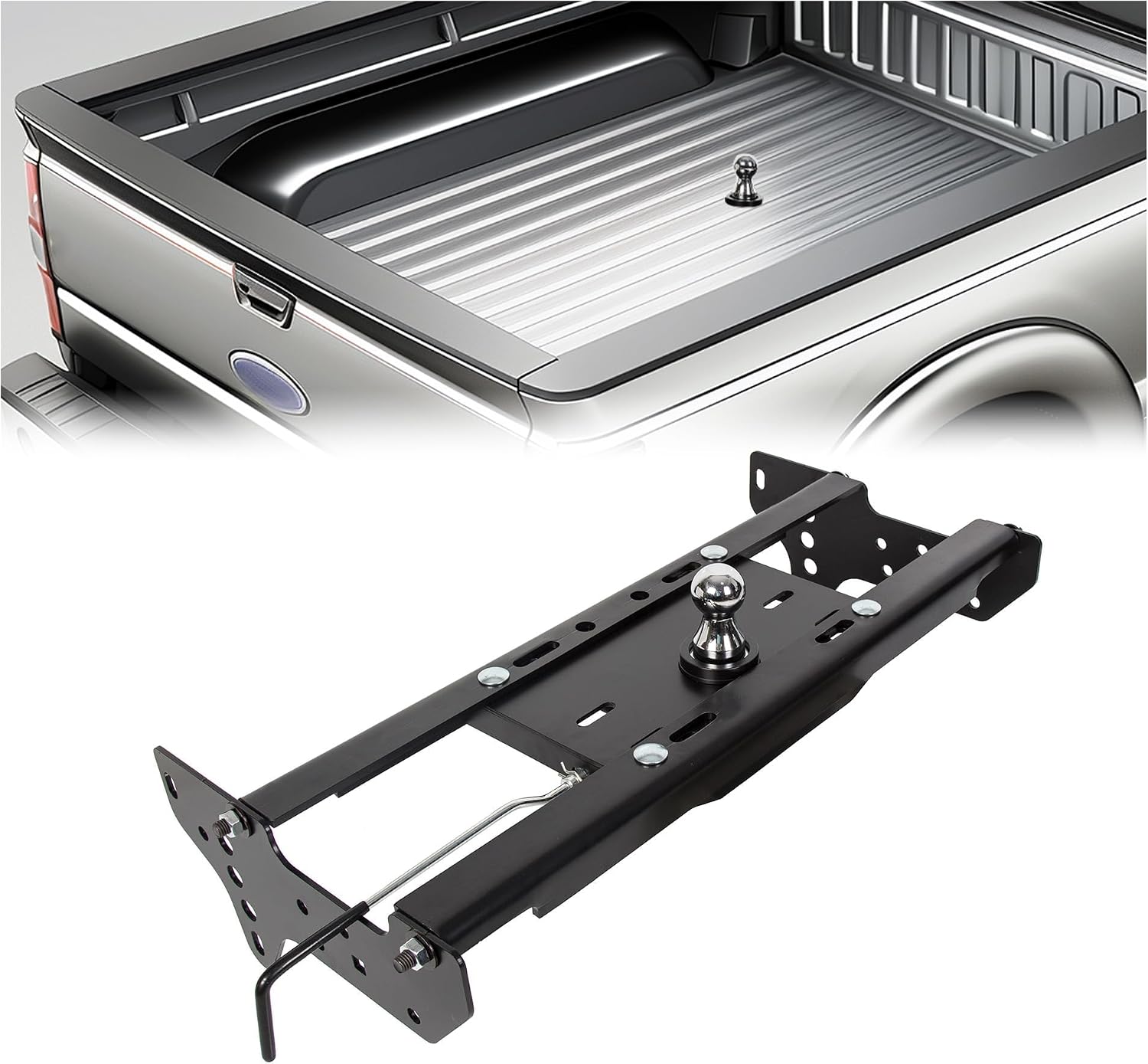 ECOTRIC Gooseneck Trailer Hitch Compatible with 1999-2016 Ford F250 F350 Super Duty Complete Underbed Gooseneck Rail Trailer Hitch System Kit, 2-5/16-In. Flip-Over Ball, 30,000 lbs