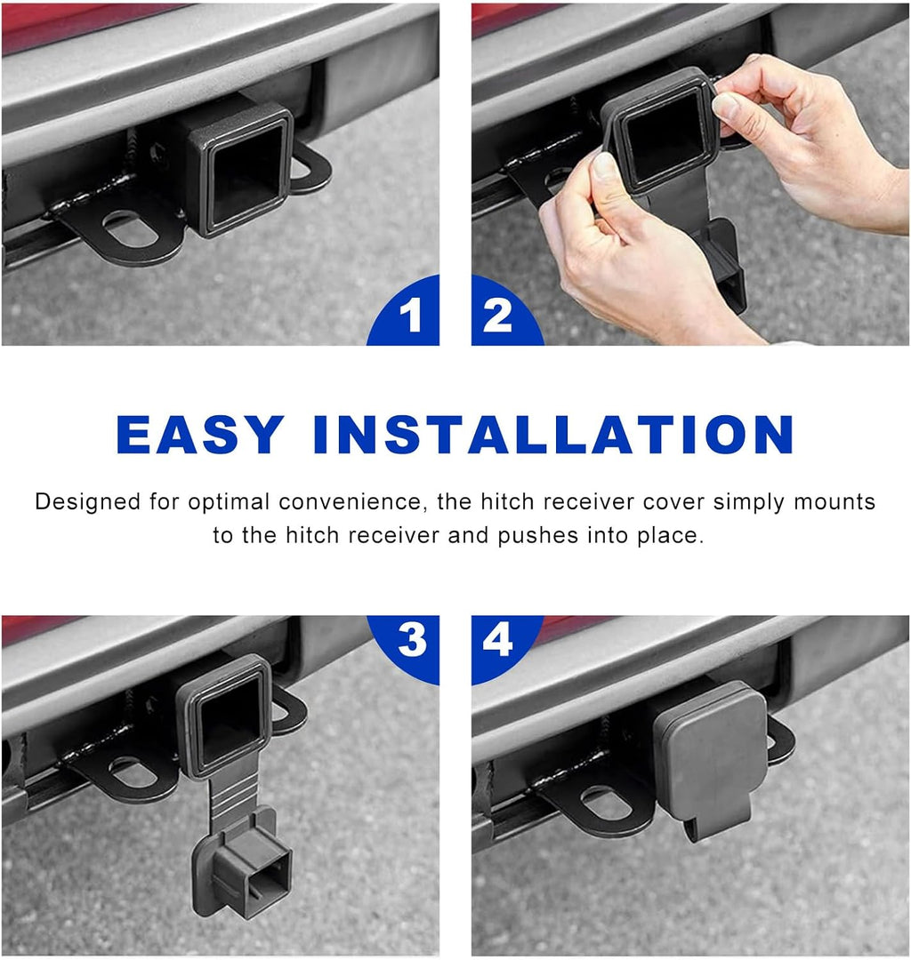 Trailer Hitch Cover, 2 Inch Heavy Duty Dustproof Tow Receiver Covers Tube Plug Cap, Square Mount Tube Hitch Plugs Exterior Accessories for Cars SUVs Trucks Trailers (Without Buckle)