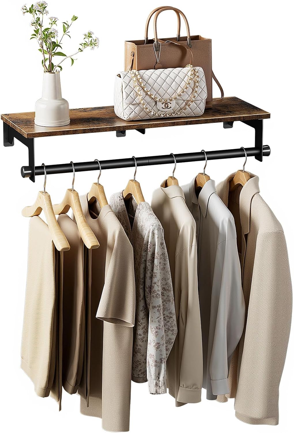 luxspire 28.7" wall mount clothes rack with wood, main product view