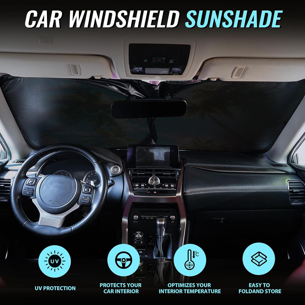 Avisky Windshield Sun Shade for Cars, Trucks & SUVs, Polyester Front Window Sunshade to Block UV Rays & Heat, Foldable Auto Front Windshield Cover, 57“x31”
