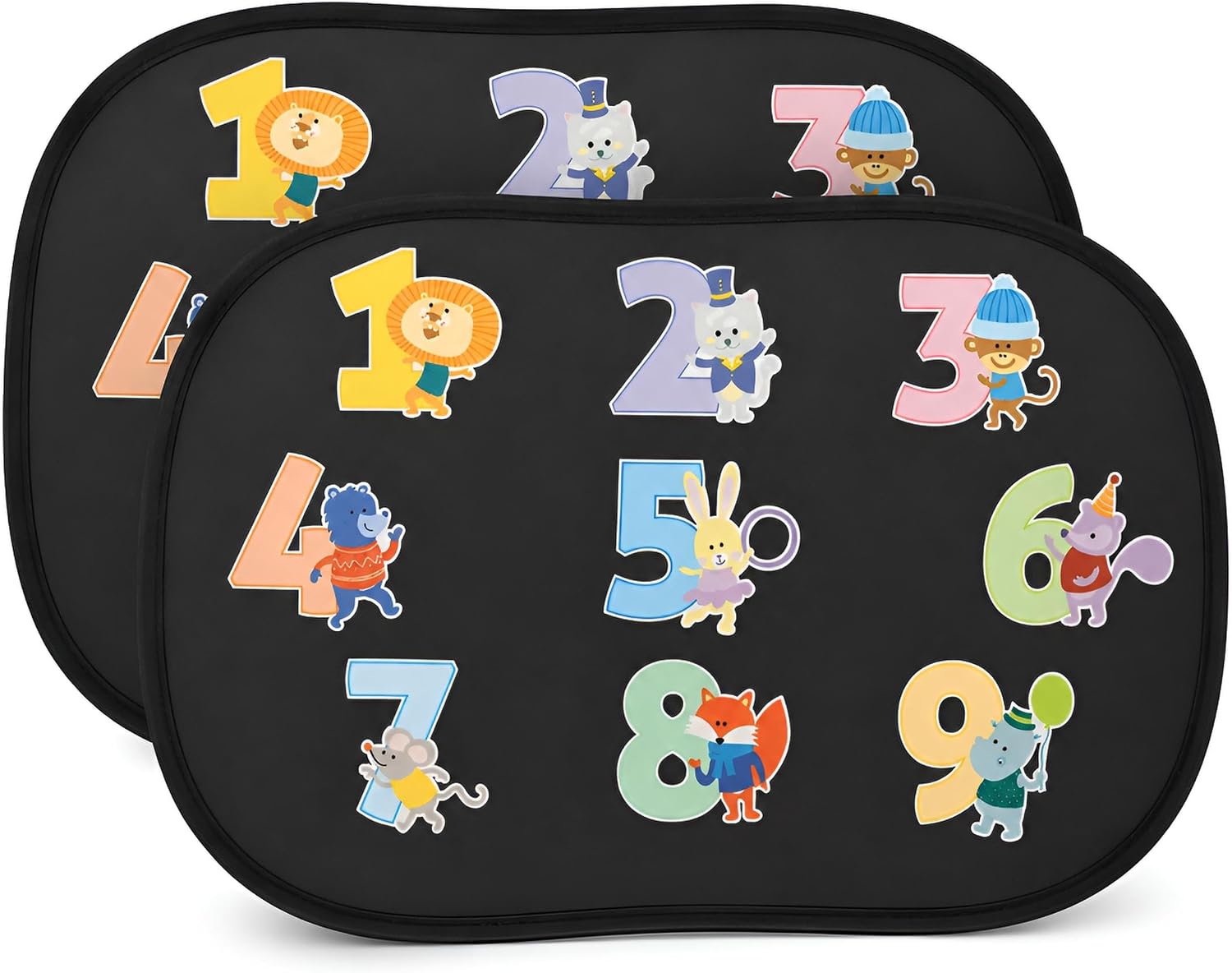 Car Window Shade for Baby Kids, 2 Pack Cartoon Animal Side Window Sun Shades, UV Protection Baby Car Window Shades for Sun Glare, Heat & Travel Comfort (Numbers)