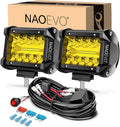 NAOEVO 4 Inch LED Pod Lights, Spot Flood Yellow LED Fog/Driving/Off Road Lights