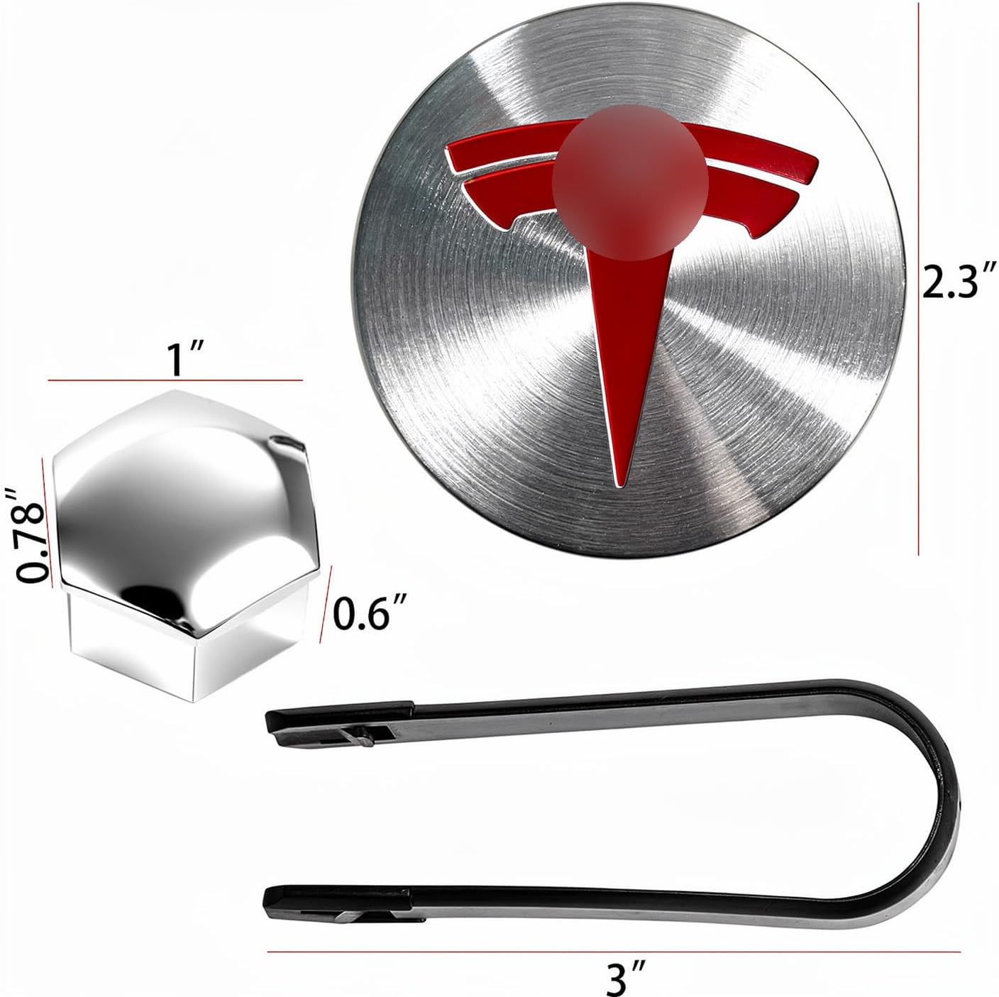 Wheel Center Hub Cap Kit with Tesla Emble Brand Center Caps for Model 3 Model Y with 20 Lug Nut Covers (4PCS) (Red-Silver)