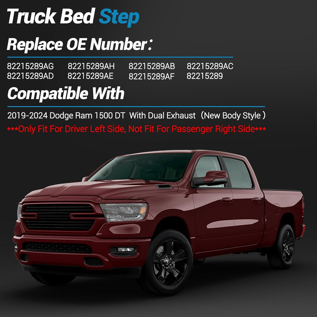 Rear Bed Step,Retractable Bed Step Bumper Step for Dodge Ram 1500 DT New Body Style with Dual Exhaust Vehicles 2019 2020 2021 2022 2023 2024, Replaces # 82215289AH 82215289AG