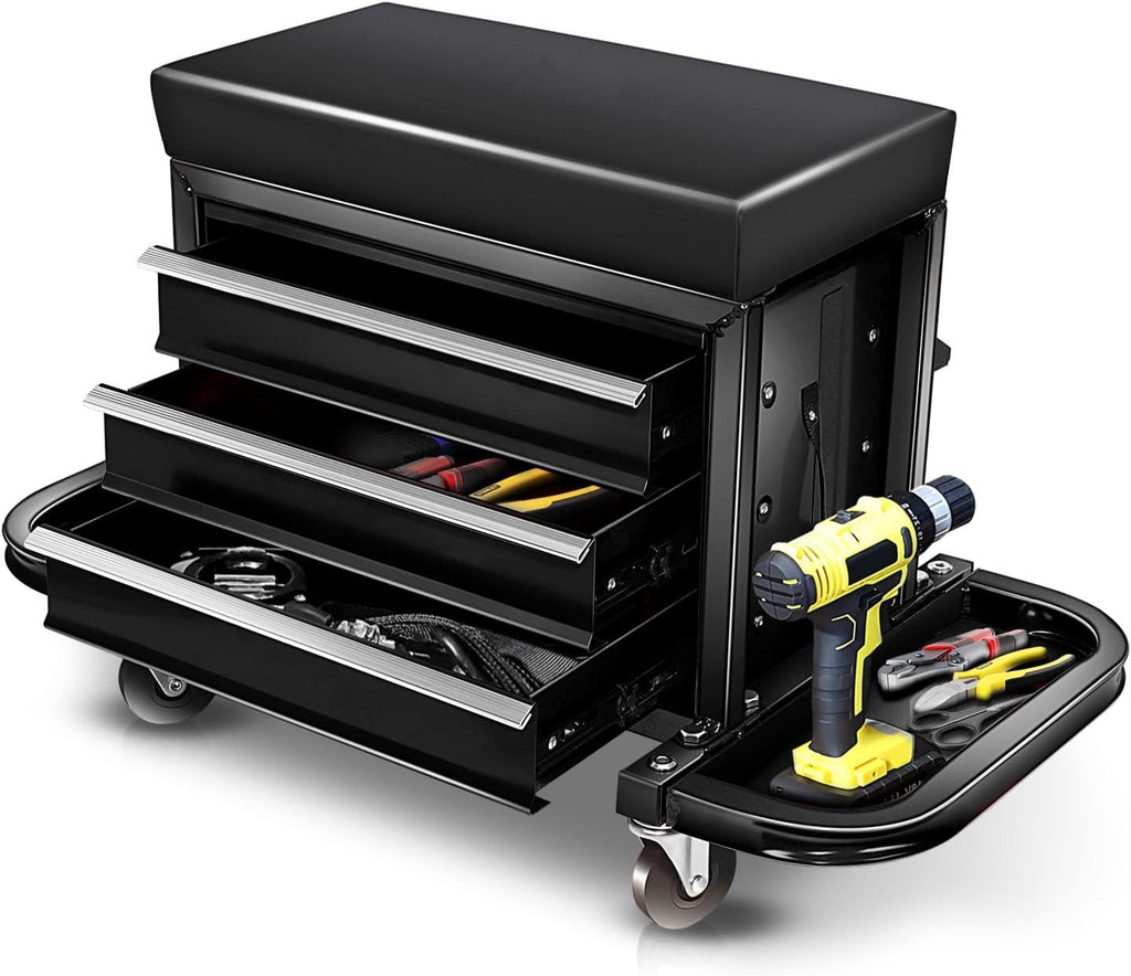 Auto Dynasty 3-Drawer Mechanic Rolling Seat, 350 LBS Capacity Roller Garage