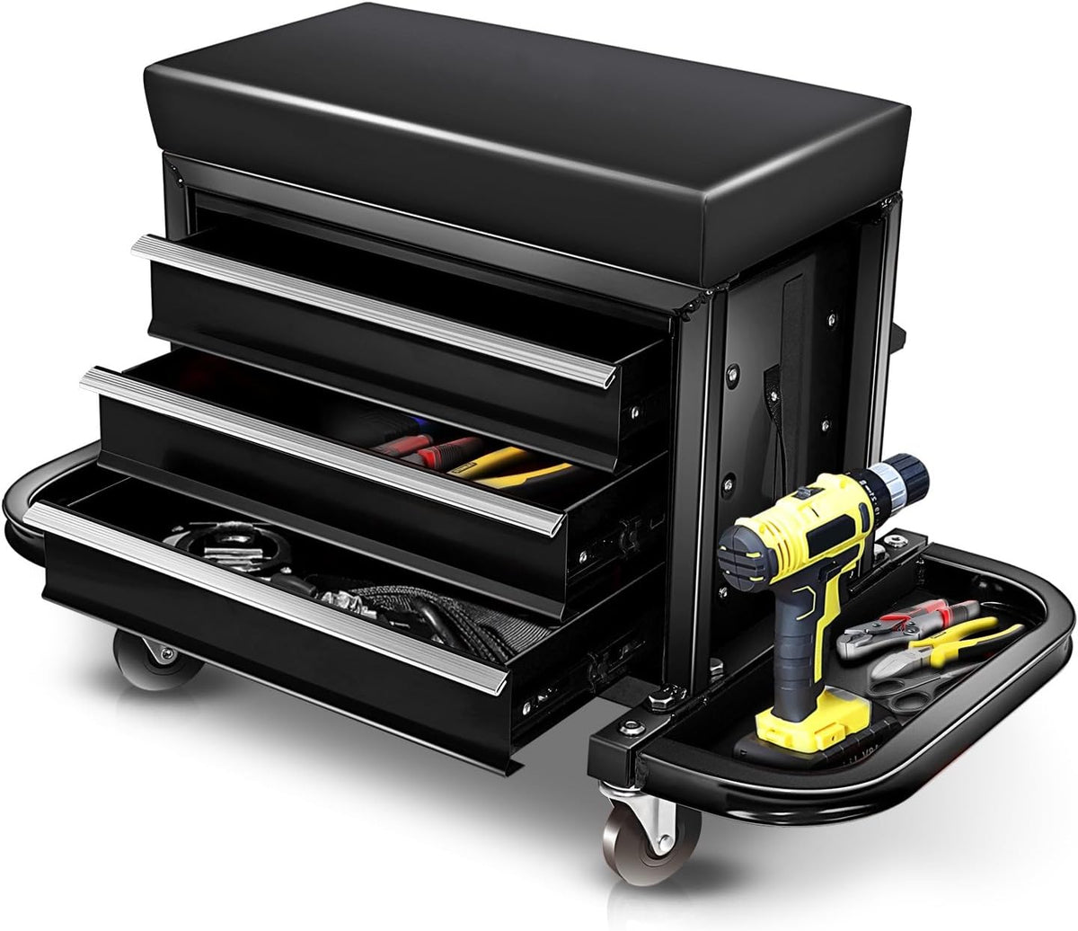 Auto Dynasty 3-Drawer Mechanic Rolling Seat, 350 LBS Capacity Roller Garage