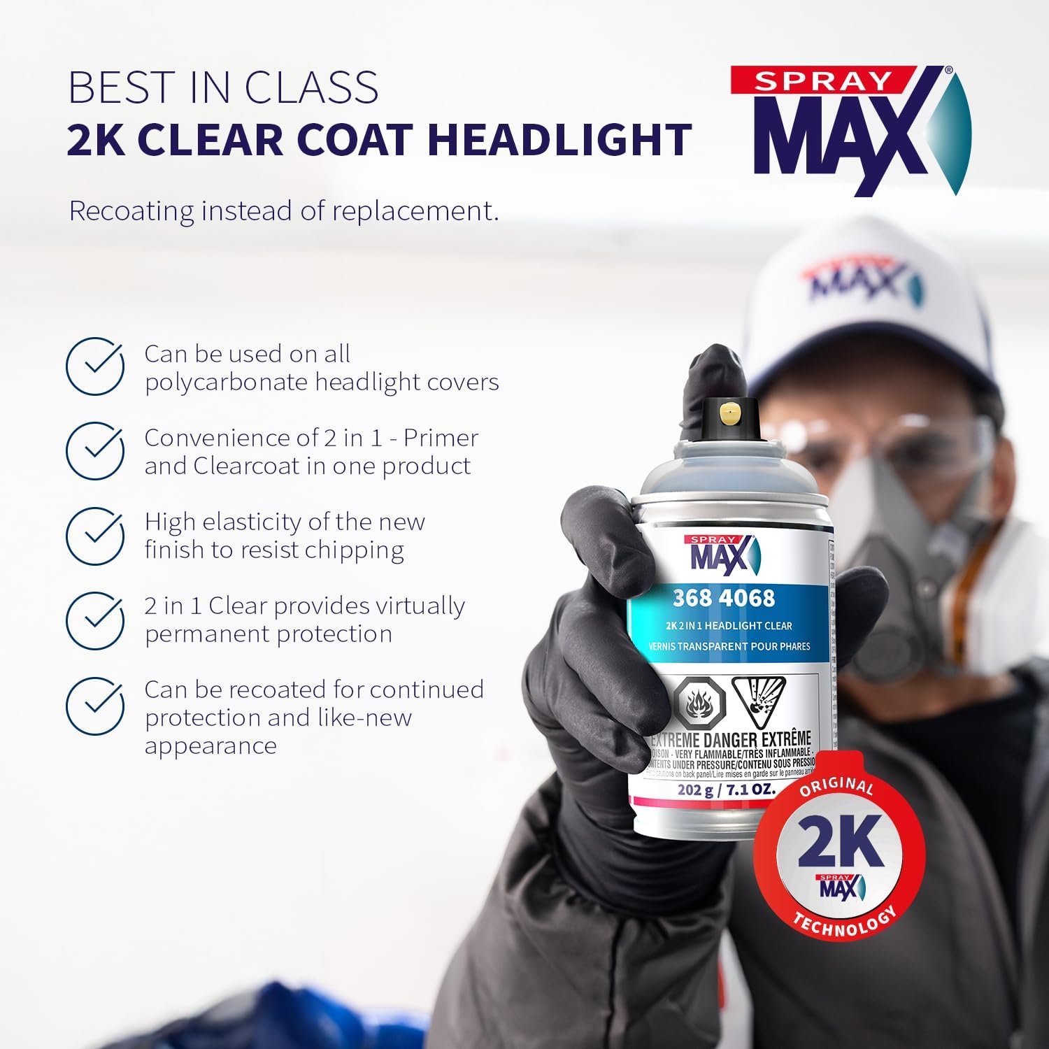 SprayMax 2K 2in1 Headlight Clear Coat | Professional Headlight Restoration Spray & UV Coating Protection | Fixes Scratches, Yellowing & Foggy Headlights | Crystal Clear & Durable Finish | 7.1 oz