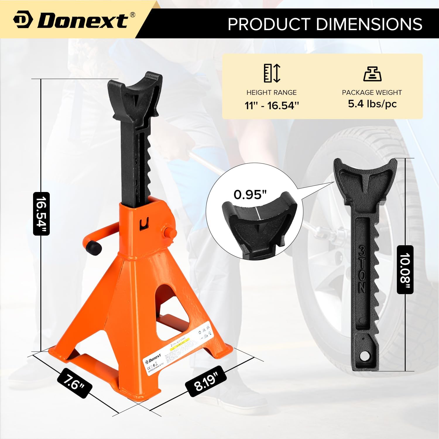 Jack Stands 3 Ton (6,500 lb) Capacity Steel, 1 Pair Orange Lifting Stand Adjustable Jack Stands