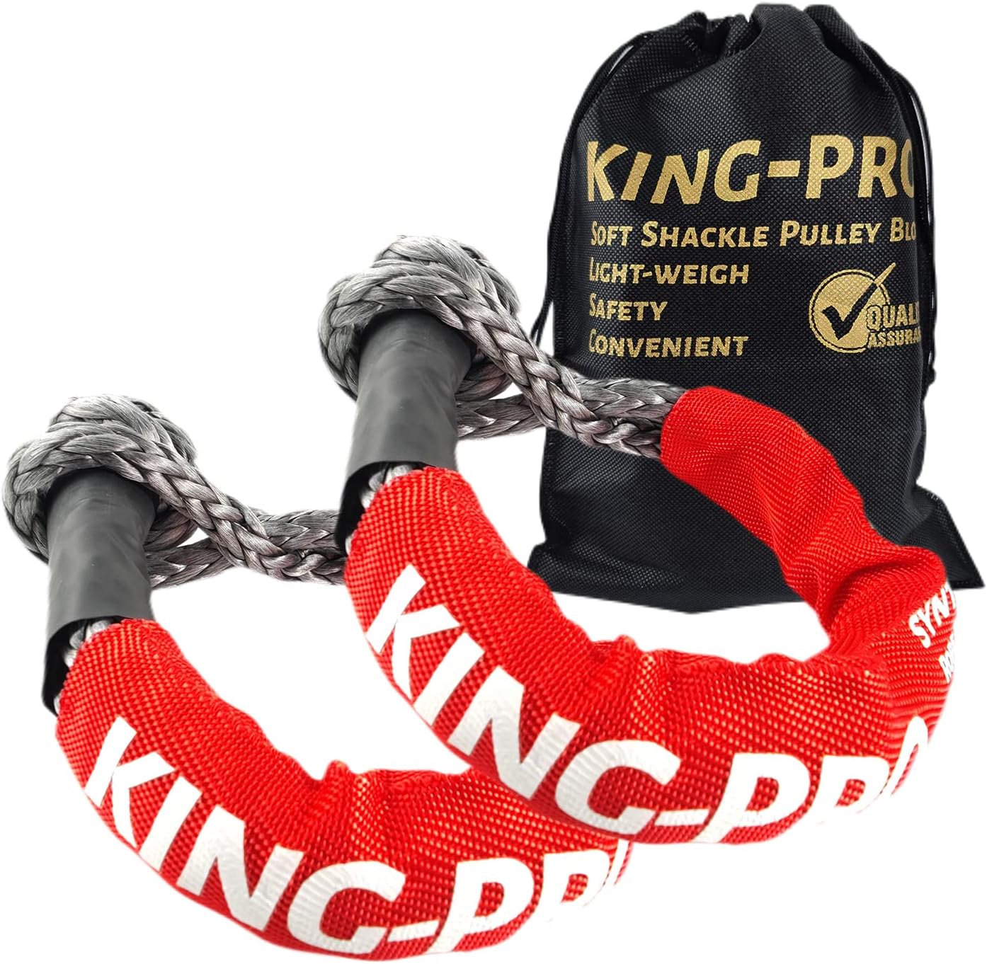 KING-PRO Synthetic Shackle 7/16"x20" Soft Shackle 35,000lbs Breaking Strength Recovery Soft Shackle with Protective Sleeves for Full-Size Truck Large SUVs Offroad Vehicels 2-Pack (Red-Gray)