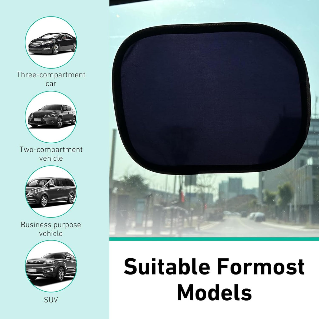 2 PCS Car Miniature Static Cling Window Shade, Nylon Yarn Small Static Cling Sunshade, 9.25" x 6.7" Electrostatic Film Car Side Window Sun Shade, Universal for Most Vehicles (Black)