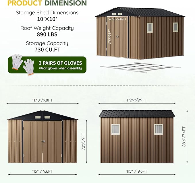 Breezz Outdoor Storage Shed 10 x 10ft. Utility Tool Shed Metal Storage Garden - Image 3
