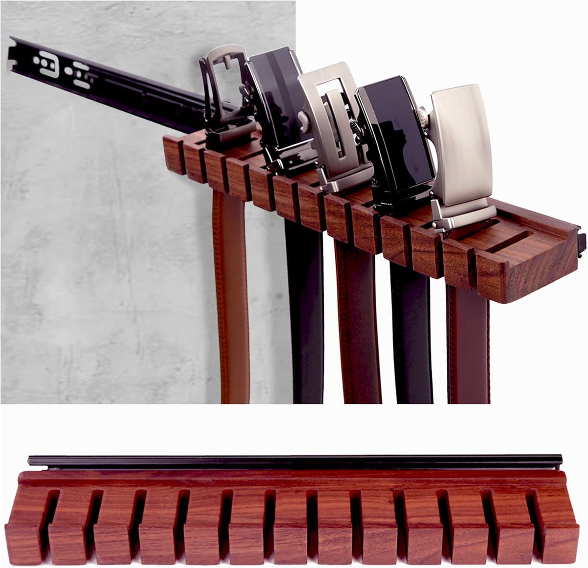12 belts walnut wood belt holder with slide, main product view