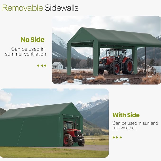 GOJOOASIS 10x20 Carport Heavy Duty Portable Garage Shelter Metal Car Canopy Tent - Image 2