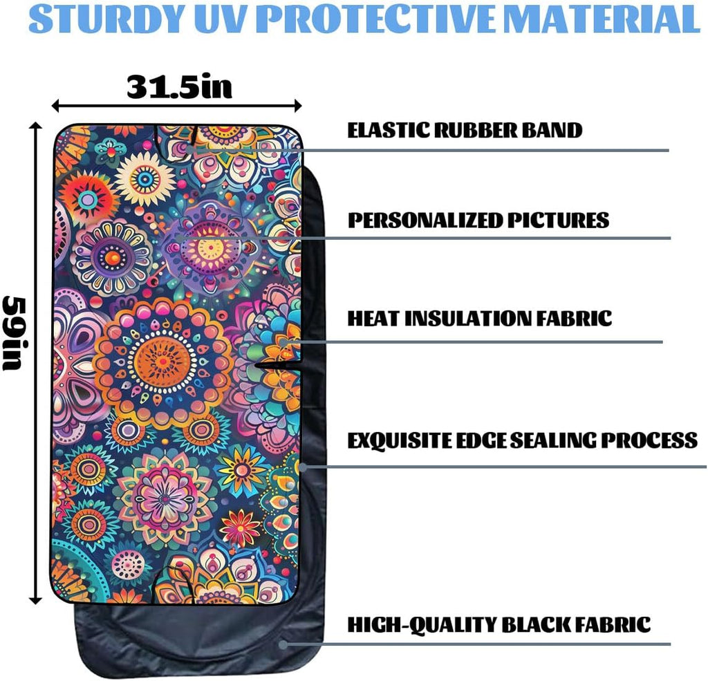 Mandala Car Windshield Sun Shade Cute Pretty Mandala Heatshield Front Window Car Sun Shade Windshield Blocks UV Rays Sun Visor Protector for Car Sedan Truck SUV Accessories 59" L x 31.5" W