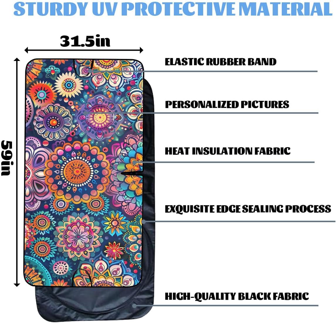 Mandala Car Windshield Sun Shade Cute Pretty Mandala Heatshield Front Window Car Sun Shade Windshield Blocks UV Rays Sun Visor Protector for Car Sedan Truck SUV Accessories 59" L x 31.5" W