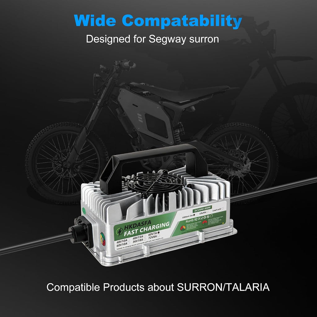 67.2V/7A Fast Charger for Segway Dirt eBike & Sur-Ron X LightBee Electric Dirt Bike 202,3-Prong Power Supply with Cooling Fan