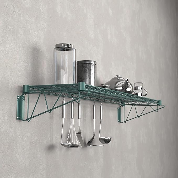 14" x 60" Green Epoxy Wire Wall Mount Shelf - Image 4