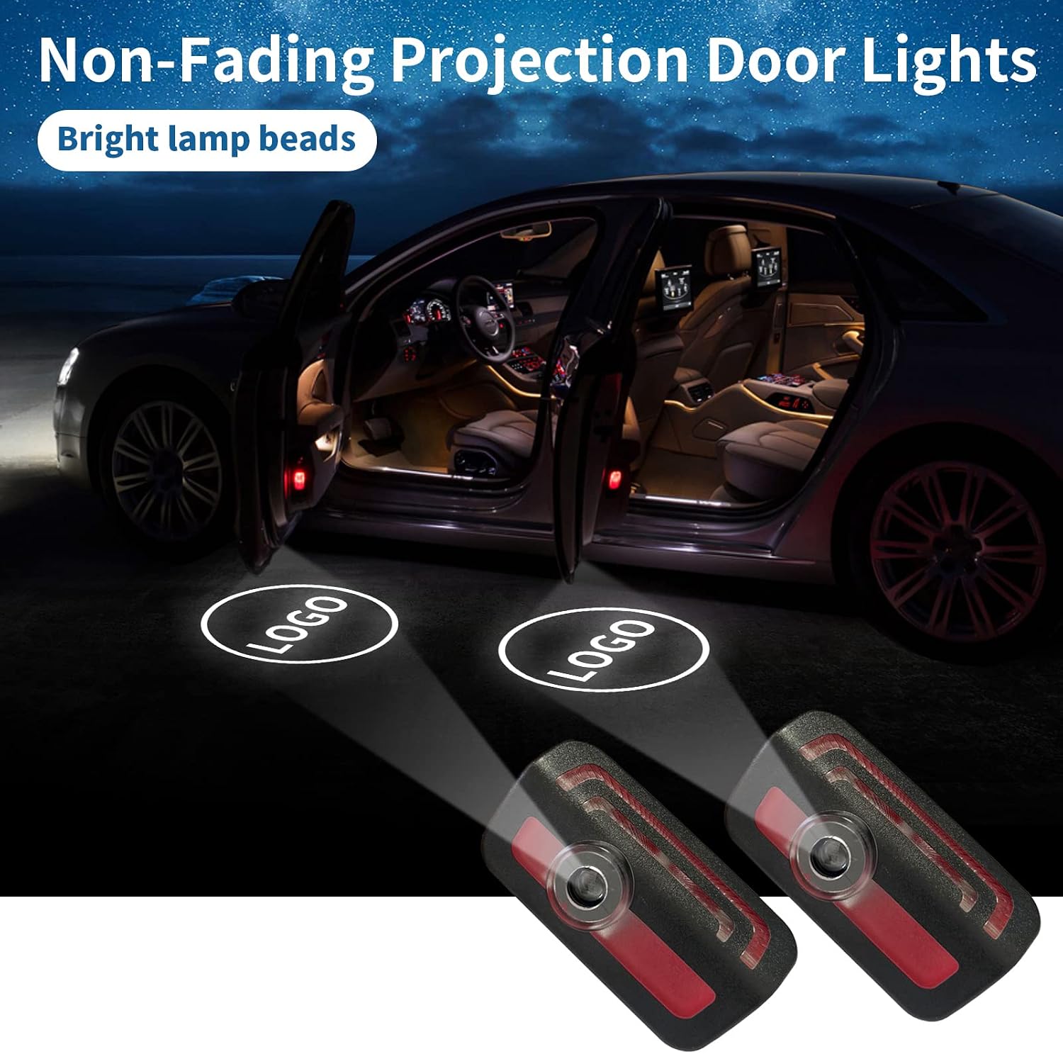 2 Pcs Non-Fading Door Light Logo, Projector Welcome Lamp Door Light Puddle Lights Kit Compatible with Accessories S Class 2021-2024 / C Class 2022-2024 / E Class 2024 / GLC EQS